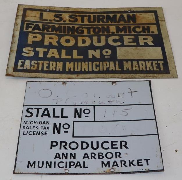 Group Of 2 Ann Arbor & Eastern Municipal Market Producer Stall No. Signs: Largest Is 14x 9.5