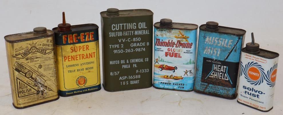 Group of 6 Quart, Pint, and Half Pint Oil and Glow Fuel Advertising Cans (1 of 5)