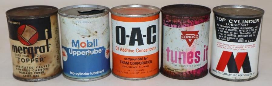 Group of 5 Marvel, Conoco, Movil, Mergraf, and DAC Top Oil Cans (1 of 2)