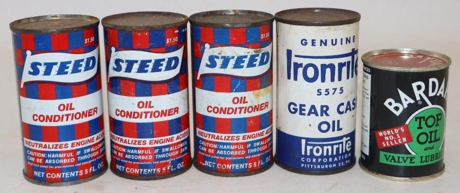 Group of 5 Bardahl Ironrite and Steed Top Oil and Gear Case Lubricant Cans (1 of 2)