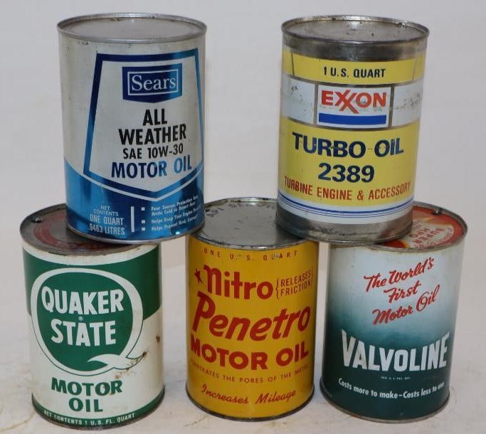 Group of 5 Different Metal One Quart Oil Cans (1 of 2)