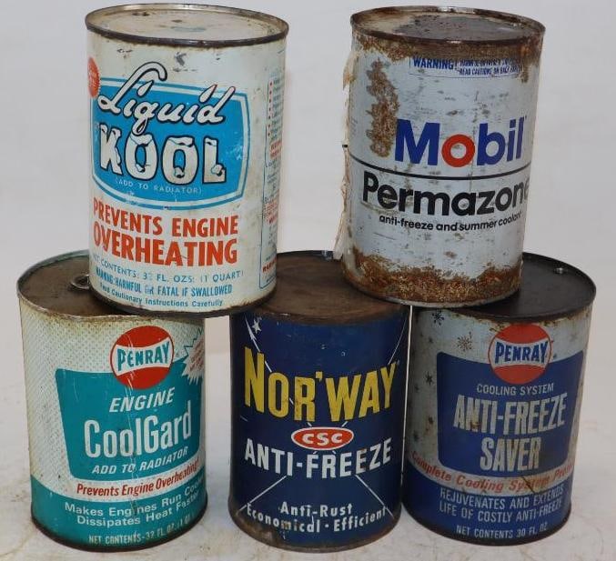 Group of 5 Metal One Quart Antifreeze Oil Cans (1 of 2)