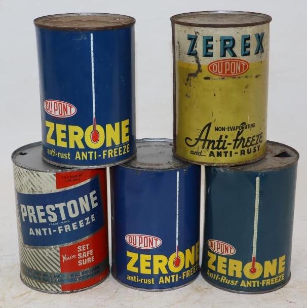 Group of 5 Du Pont and Prestone Metal One Quart Antifreeze Cans (1 of 2)