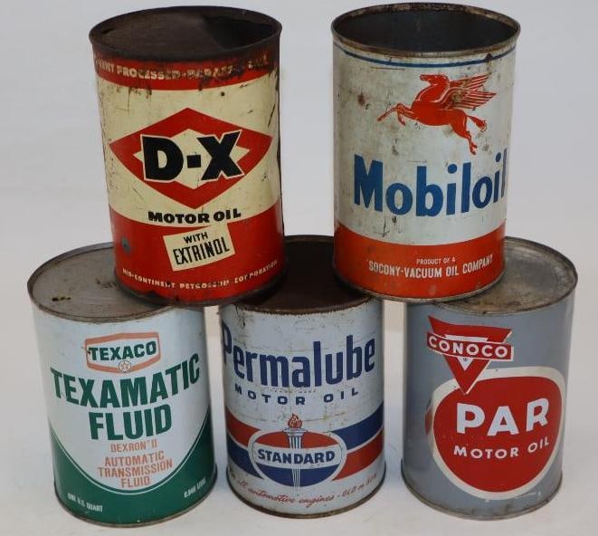 Group of 5 Different Metal One Quart Oil Cans (1 of 2)