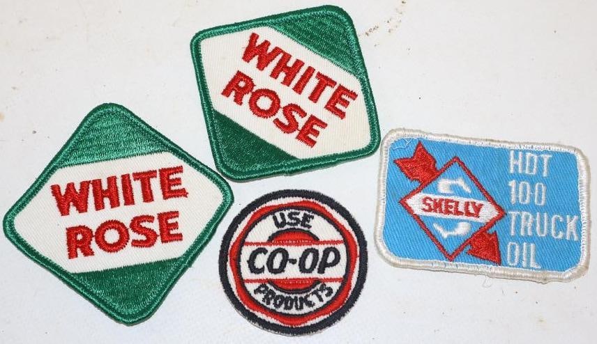 Group Of 4 Skelly Co-Op & White Rose Shirt Patches: Largest Is 2.25x 2.25