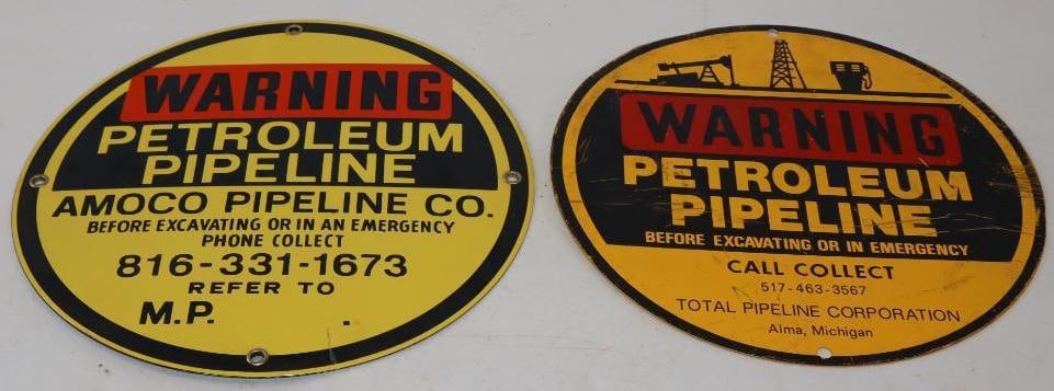 Group Of Porcelain & Aluminum Petroleum Pipeline Warning Signs (1 of 4)