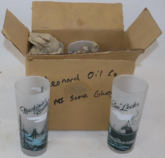 Group of 6 Leonard Oil Company Gas Station Glasses: 9" x 5.5" x 8"