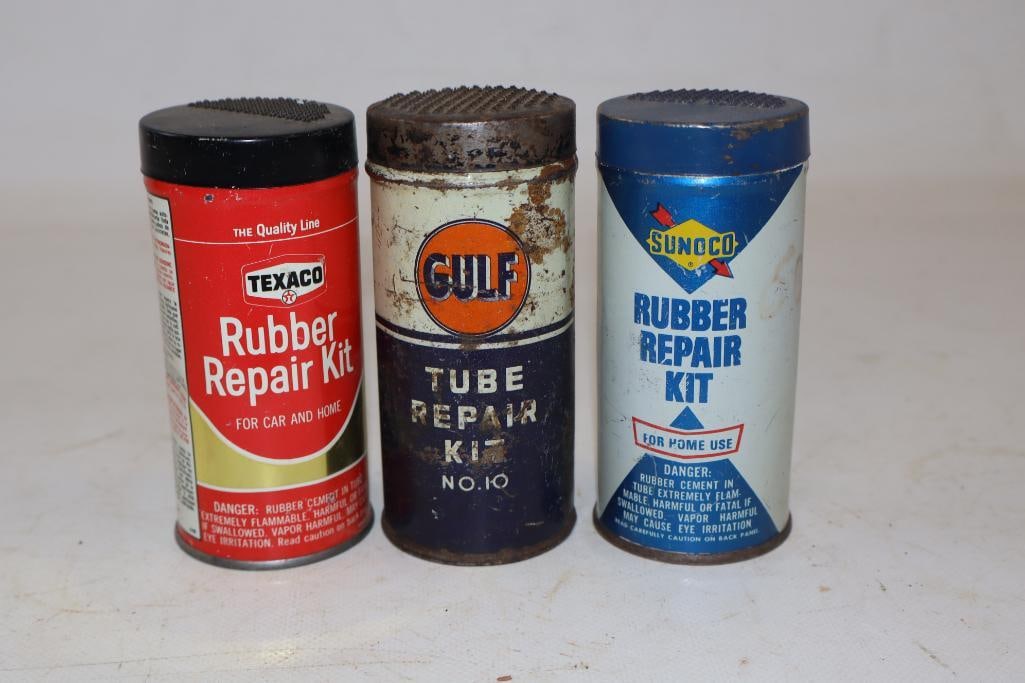 Group of 3 Sunoco, Texaco, and Gulf Metal Tire Tube Repair Kits (1 of 2)