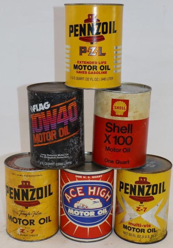 Group of 6 Different One Quart Composite Oil Cans (1 of 2)