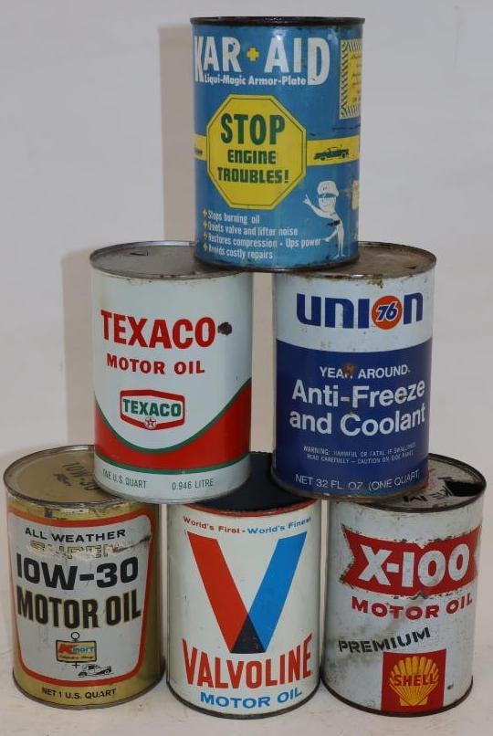 Group of 6 Different Metal One Quart Oil Cans (1 of 2)