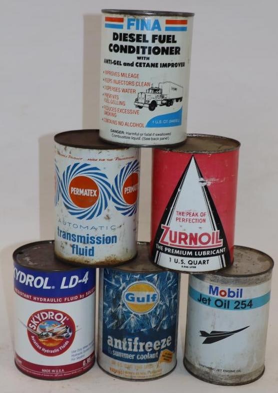Group of 6 Different Metal One Quart Oil and Antifreeze Cans (1 of 2)