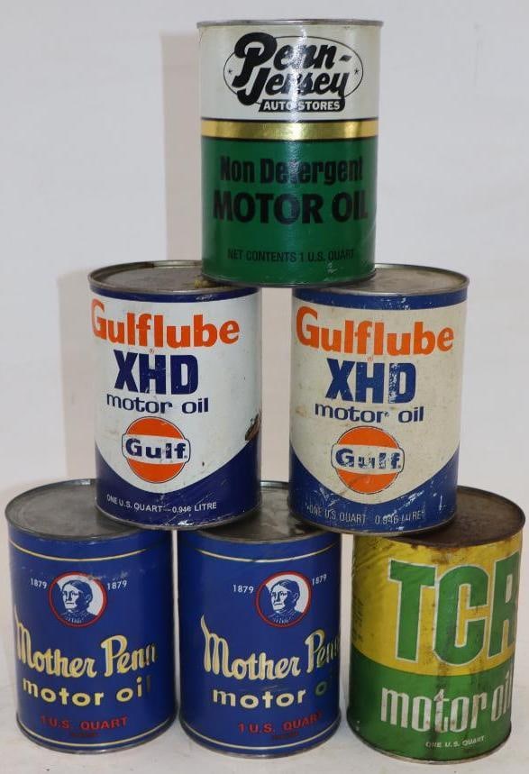 Group of 6 Different Composite One Quart Oil Cans (1 of 2)
