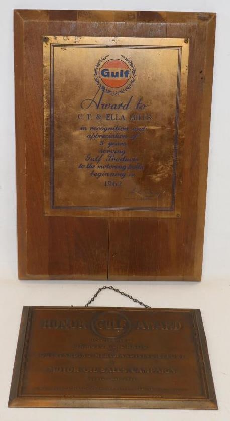 Group of 2 Brass Gulf 1938 and 1962 Award Plaques (1 of 4)