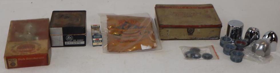 Group of 14 Rayday Early Polishing Cloth, Automobile Hubcaps, Lugnuts, and Other Transportation: Largest is 5.25" x 7"