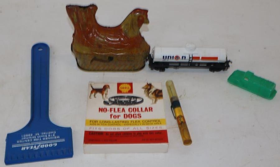 Group of 6 Gas and Oil Advertising Toys, Flea Collar, and Ice Scraper (1 of 7)