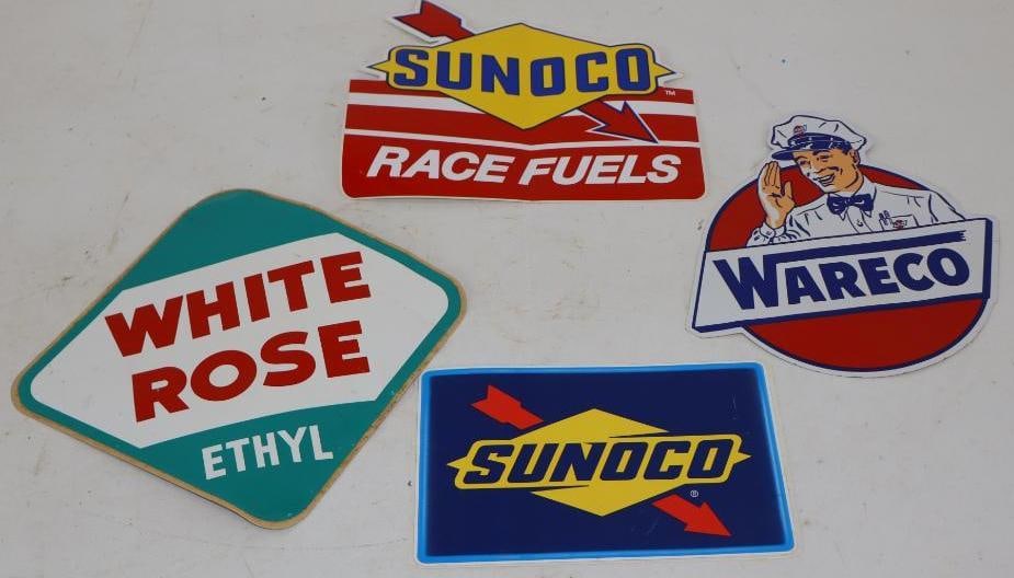 Group of 4 Sunoco, Coreco, and White Rose Advertising Gas Pump and Sticker Decals: Largest is 8" x 7"
