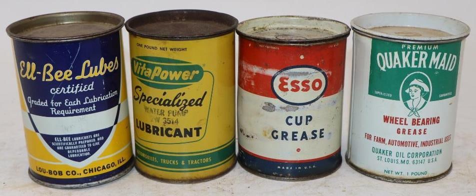 Group of 4 Different Metal One Quart Grease Cans (1 of 2)