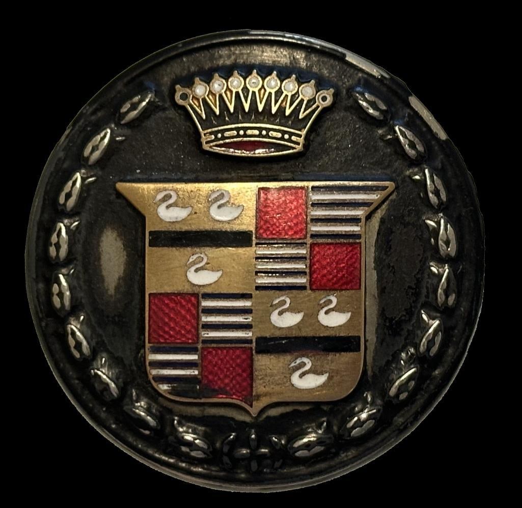 Cadillac Radiator Emblem: c1916 - 1919 Cadillac radiator emblem. This emblem measures approximately 2.2" in diameter.