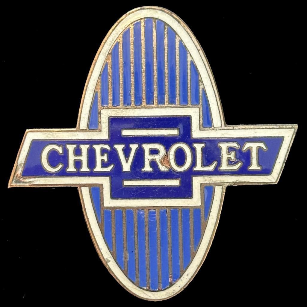 Chevrolet Radiator Emblem: 1929 - 1932 Chevrolet radiator emblem. This emblem measures approximately 3" high by 3" wide.