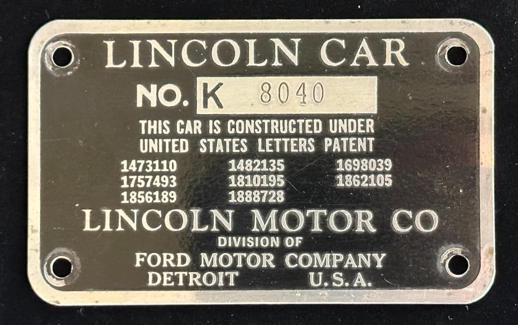 Lincoln K Serial Data Plate (1 of 2)