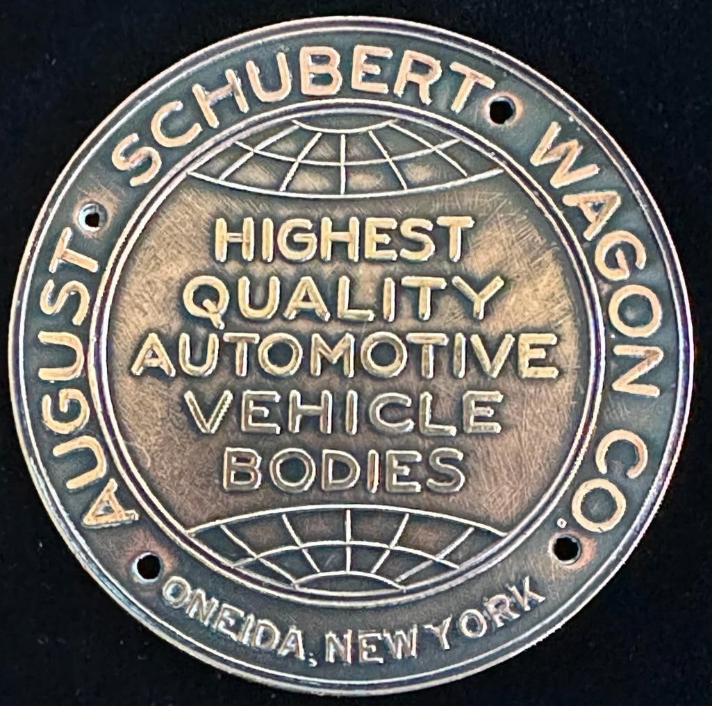 August Schubert Body maker plate: August Schubert body maker plate. This plate measures approximately 2.6" in diameter.