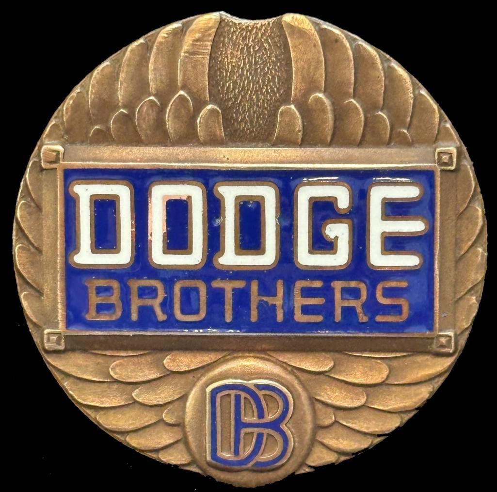 Dodge Brothers Radiator Emblem: 1929 - 1930 Dodge Brothers radiator emblem. This emblem is rated scarce and measures approximately 2.5" in diameter.