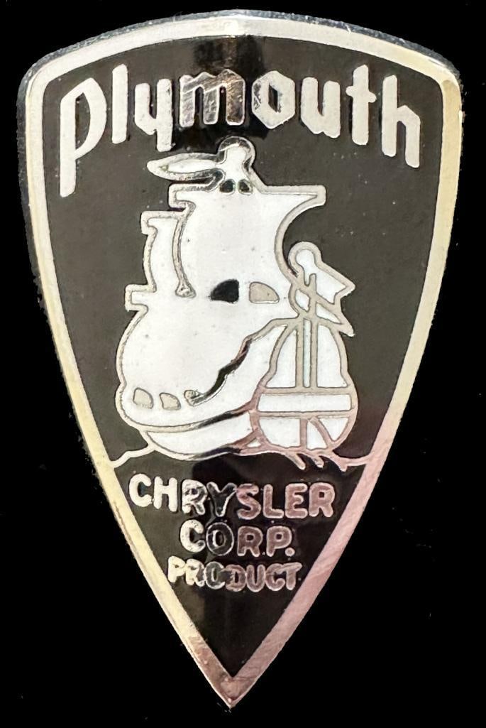 Plymouth Radiator Emblem: c1931 - c1937 Plymouth radiator emblem. This emblem measures approximately 1.9" high by 1.2" wide.