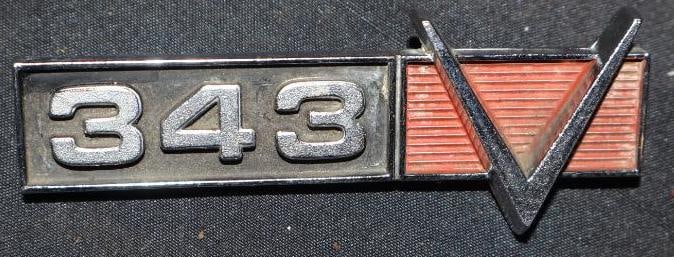 1968-69 AMC Javelin 343 V8 Fender Emblem: 3.5x1.25