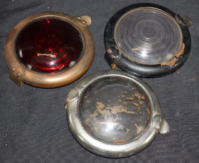 Group Of 3 Early Automobile Headlight Lenses With Metal Brackets (1 of 4)