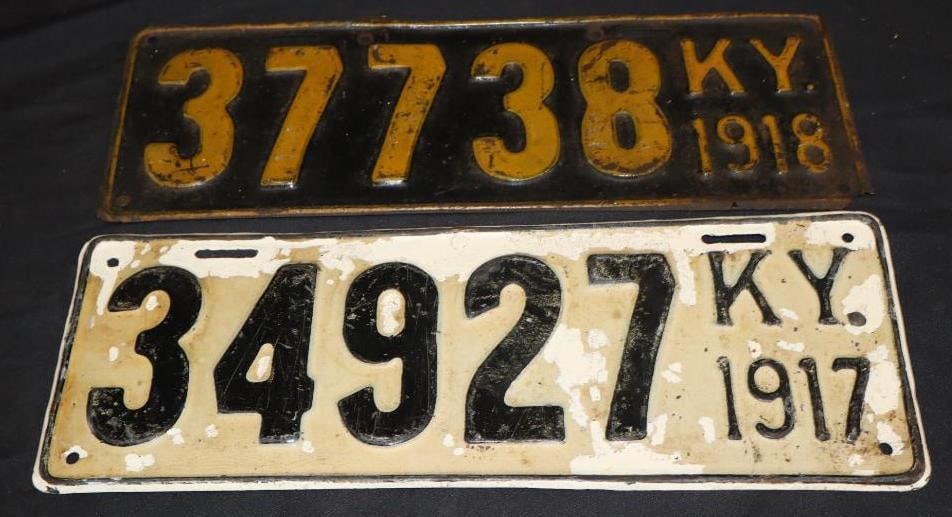 Group Of 2 1917 & 1918 Kentucky Embossed License Plates (1 of 2)