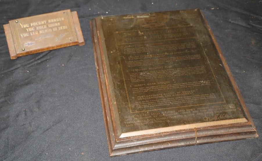 Group Of 2 1930's Chevrolet Dealer Brass Plaque & Desk Paper Weight: Largest Is 9x12