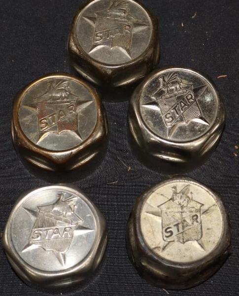 Group Of 5 Durant Star Threaded Automobile Hubcaps: 2.25 Each