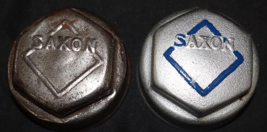 Group Of 2 Saxon Threaded Automobile Hubcaps: 3 Each