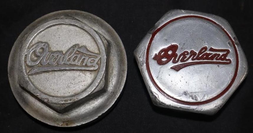 Group Of 2 Overland Threaded Automobile Hubcaps (1 of 2)