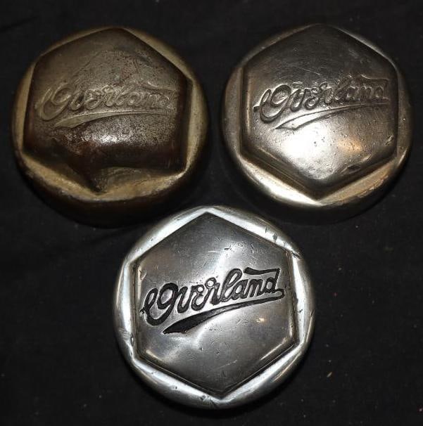 Group Of 3 Overland Threaded Automobile Hubcaps (1 of 2)