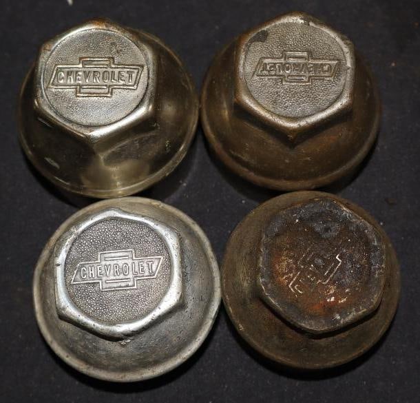 Group Of 4 Chevrolet Threaded Automobile Hubcaps: 2.25 Each