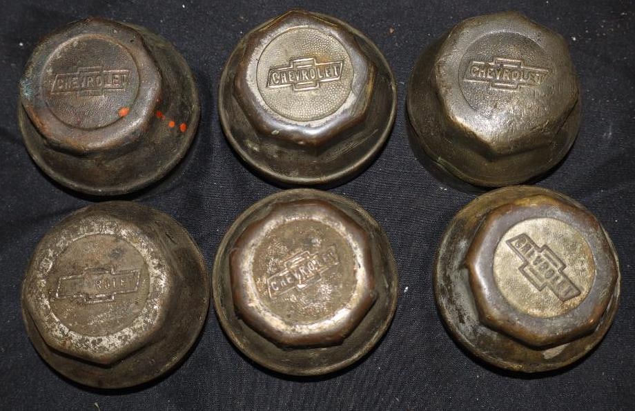 Group Of 6 Chevrolet Threaded Automobile Hubcaps (1 of 2)