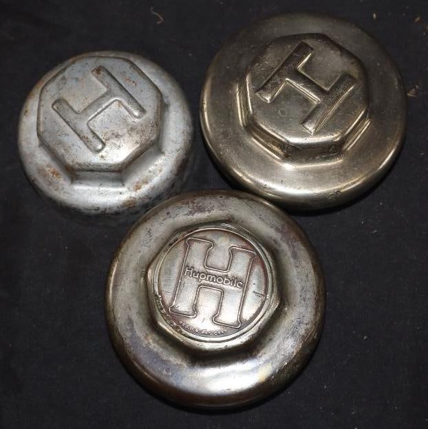 Group Of 3 Hup Mobile Threaded Automobile Hubcaps: 3 Each