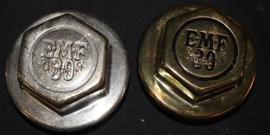 Group Of 2 E-M-F Threaded Automobile Hubcaps: 2.75 Each