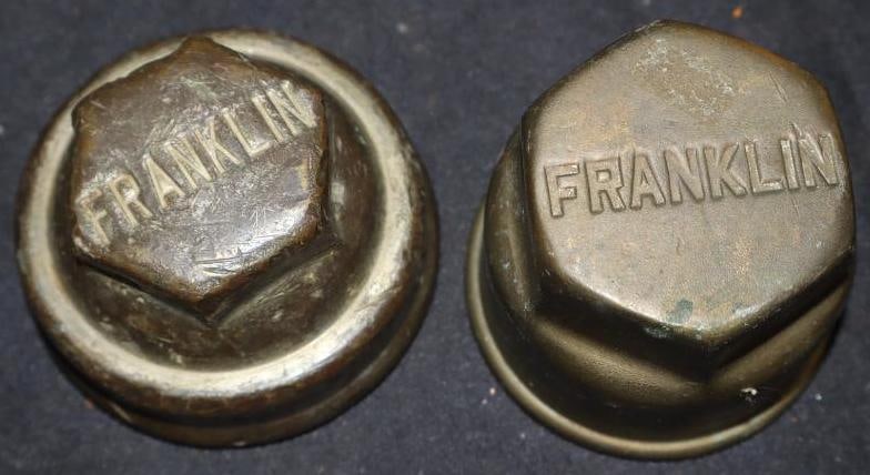 Group Of 2 Brass Franklin Threaded Automobile Hubcaps (1 of 2)