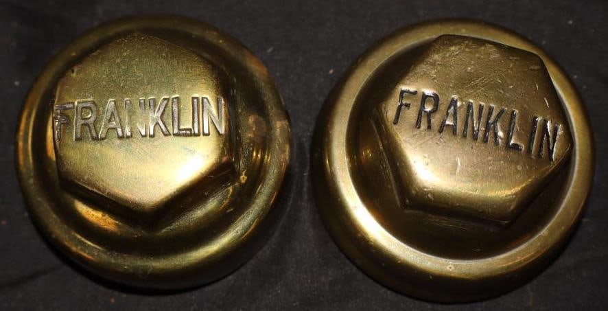 Group Of 2 Brass Franklin Threaded Automobile Hubcaps (1 of 2)