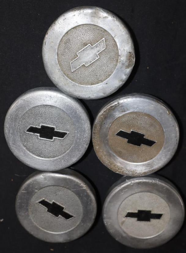 Group Of 5 Chevrolet Threaded Automobile Hubcaps: 2.33 Each