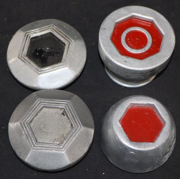 Group Of 4 Threaded Automobile Hubcaps With Hexagon & Octagon Shapes (1 of 2)