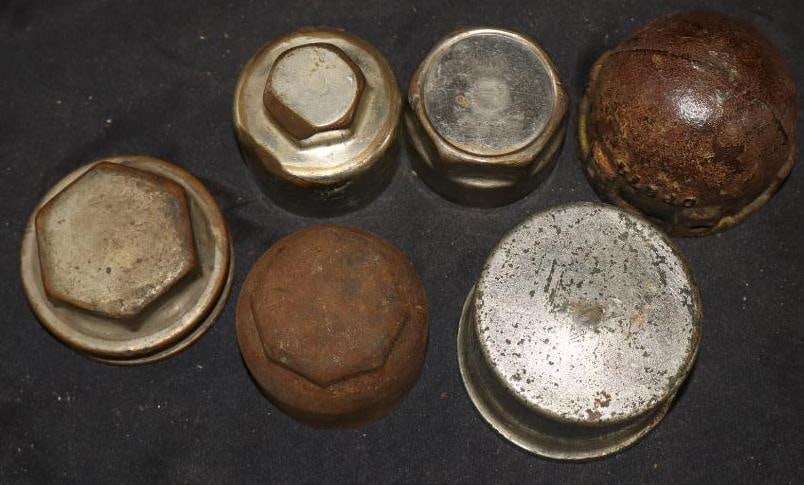 Group Of 6 Different Threaded Automobile Hubcaps (1 of 2)