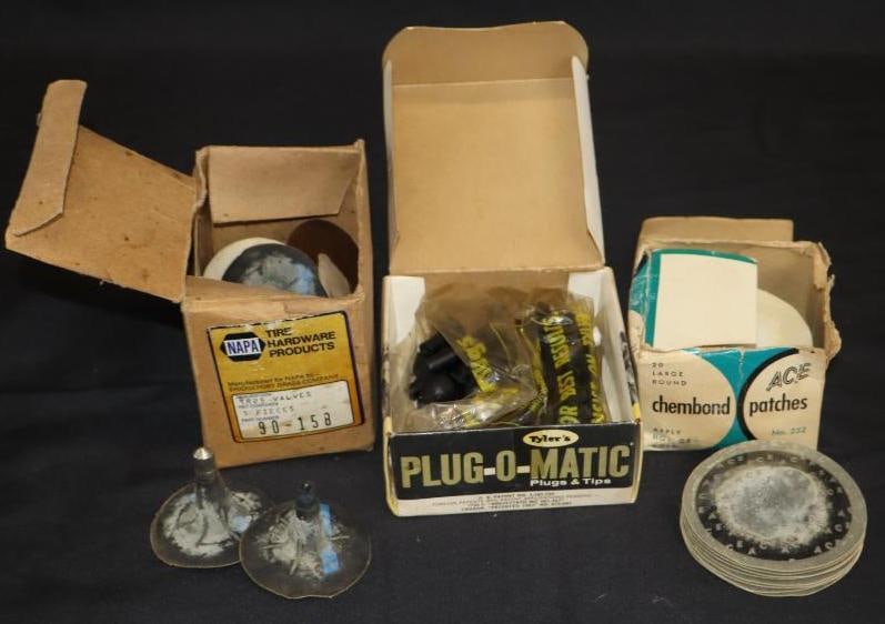 Group Of 3 Spark Plug Tips & Tire Valve Steams & Patches In Original Boxes (1 of 8)