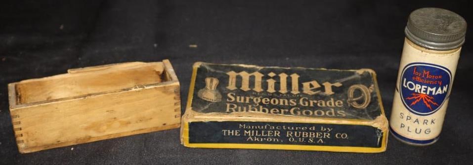 Group Of 3 Loreman, The "Fry" & Miller Spark Plug Box, Can & Rubber Nipples Empty Automotive Boxes (1 of 6)
