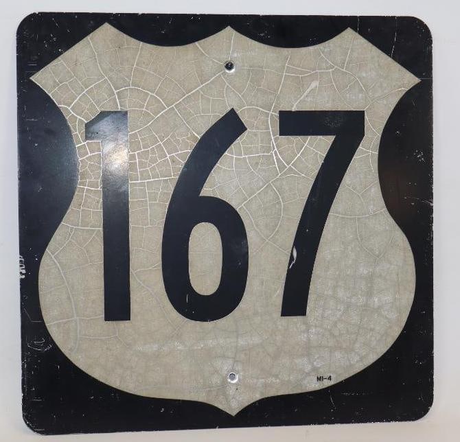 US Route 167 Retired Street Sign: Sign is aluminum. 24" x 24"