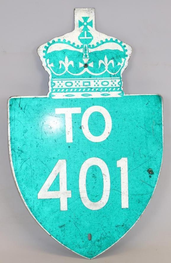 Ontario Kings Highway Route To 401 Die Cut Route Sign: Sign is aluminum. 17.75" x 29"