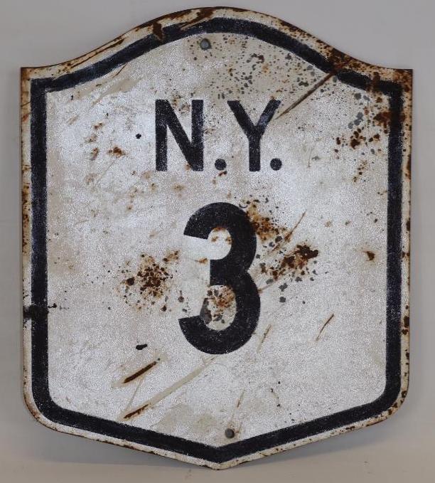 New York State Route 3 Early Reflective Cutout Steel Route Sign: 16" x 19"