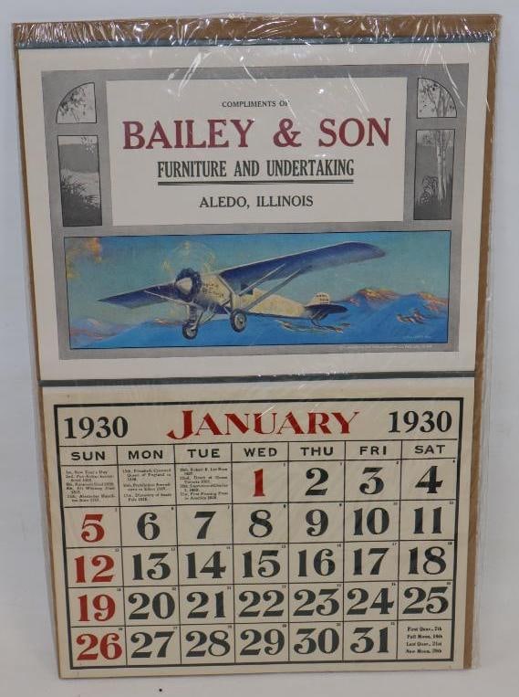 1930 Thomas D. Murphy Calendar Company Advertising Calendars with Spirit of St. Louis Airplane Scene: 10.75" x 16.75"